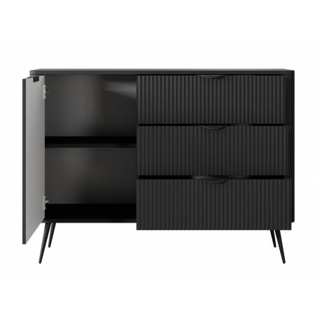 Komoda 1-drzwiowa z szufladami ryflowane fronty zaokrąglone boki LANETT